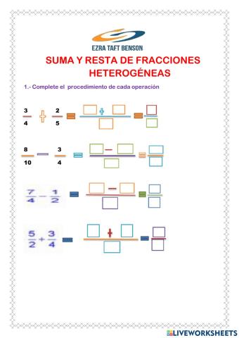 Suma y resta de fracciones heterogéneas