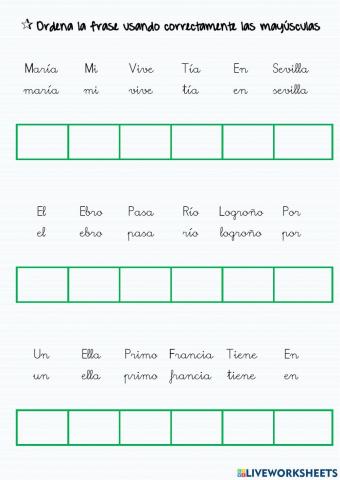 Ordenar frases, uso mayúsculas