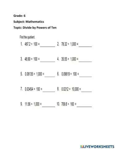 Divide by Powers of Ten