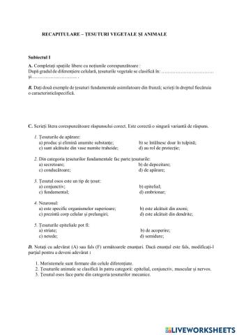 Tesuturile animale și vegetale