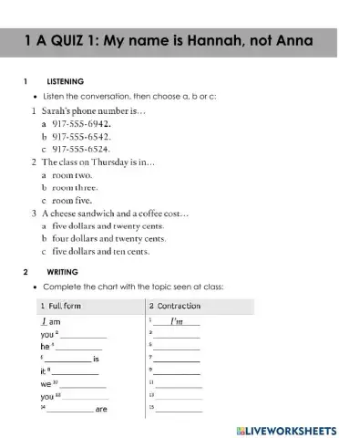 LESSON 1 PART A: My name is Hannah, not Anna