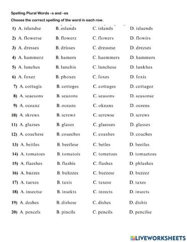 Plural Words ending with s and es