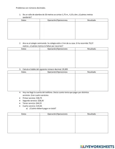Problemas con numeros decimales