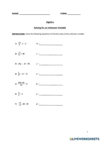 Solving for an Unknown - Level 2