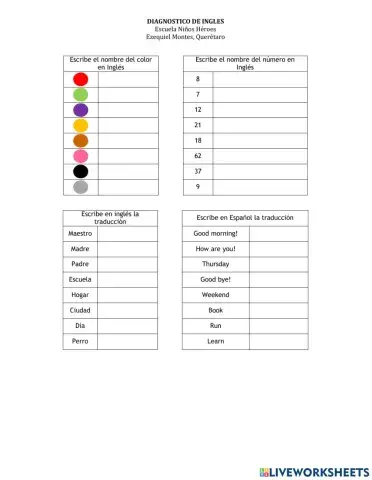 Diagnostico de Inglés primaria