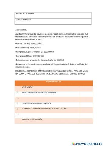 Liquidación IVA tarifa 0 y 12