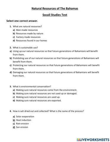 Natural Resources of The Bahamas Social Studies