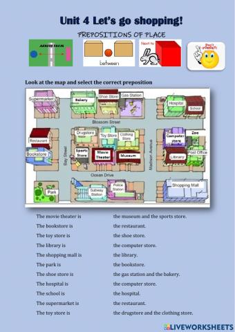 Places in the town - prepositions