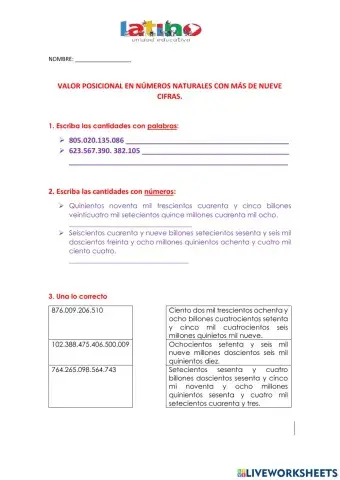 Escritura de cantidades de mas de nueve cifras