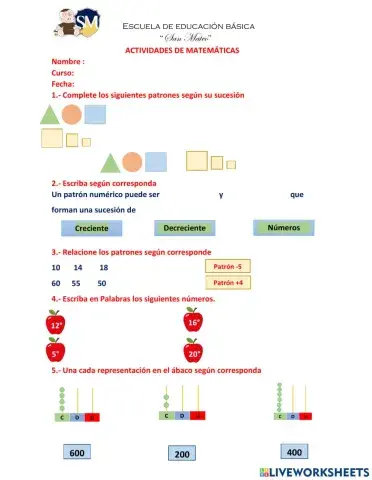 Actividades de Matemáticas