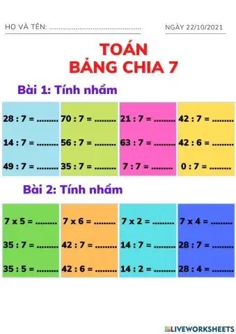 Toán - bảng chia 7