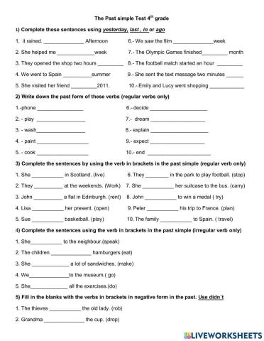 The Past Simple Tense 4th Grade