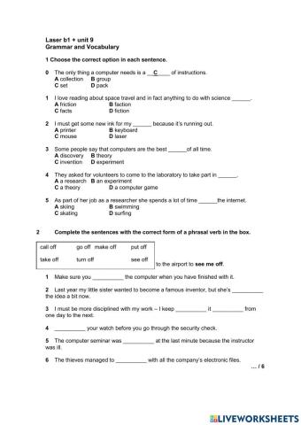 Laser B1 + unit 9 GRAMMAR AND VOCABULARY