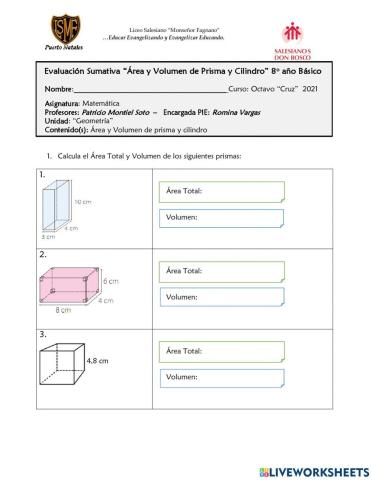 Área y Volumen de Prismas y Cilindros