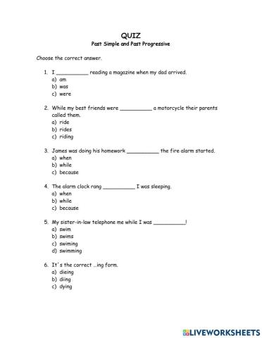 Quiz-Past Simple and Past Progressive
