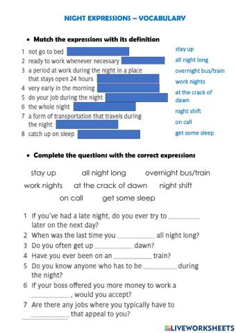 Vocabulary Night Expressions
