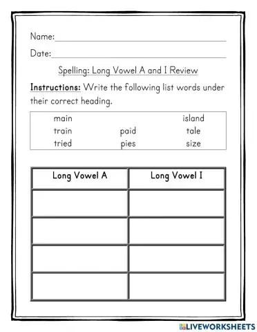 Long Vowel A and I Review