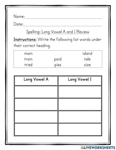 Long Vowel A and I Review