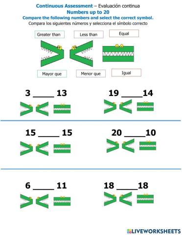 Numbers up to 20-Assessment