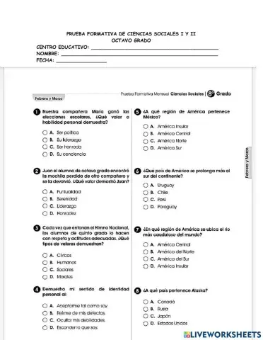 Prueba formativa de ciencias sociales