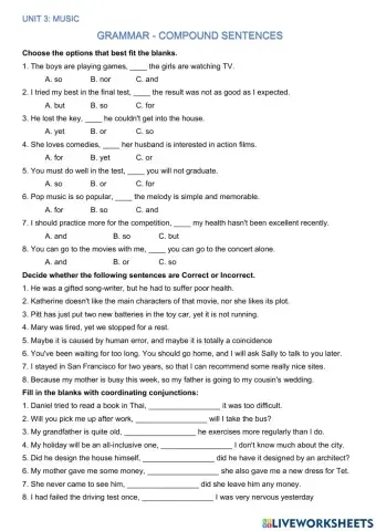 Unit 3: music grammar - compound sentences