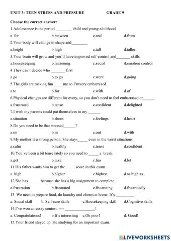E9 - unit 3 - teen stress and presure