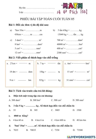 Toán 5 - Ôn tập cuối tuần 5