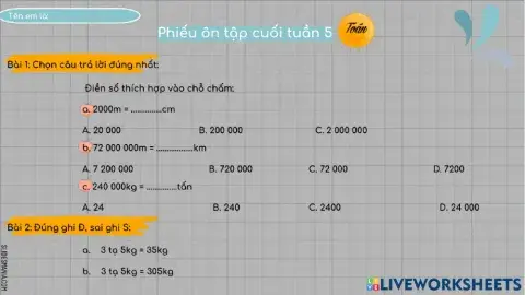Ôn cuối tuần 5 toán