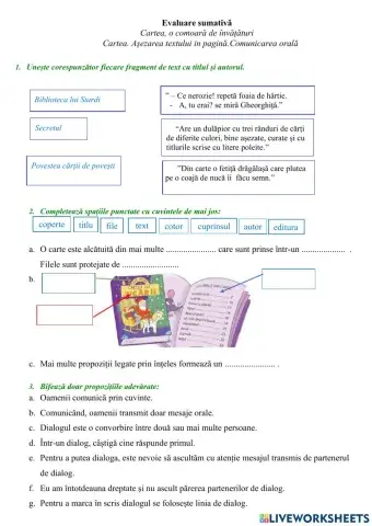 Evaluare sumativa. Cartea. Textul