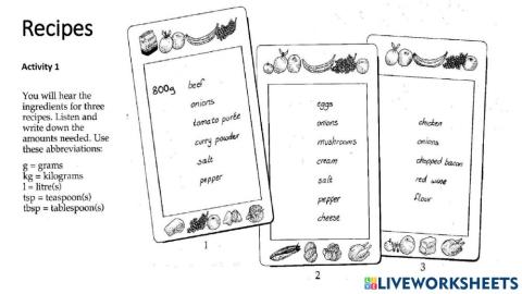 Recipes-activity 1