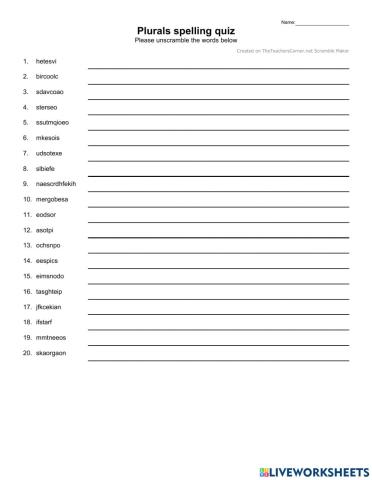Plurals spelling test