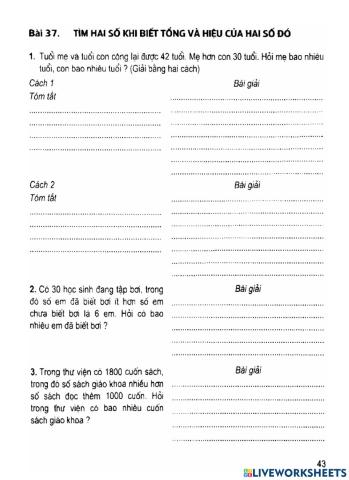 Toán in lớp 4 bài 37