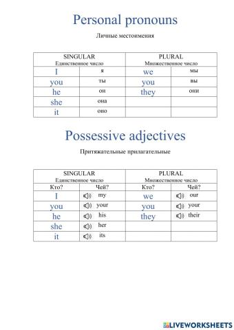 Personal pronouns and possessive adjectives