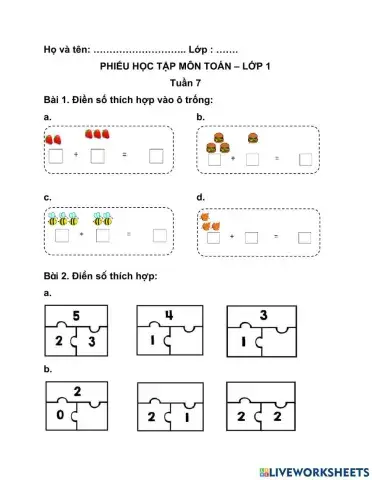 Các phép cộng trong phạm vi 6