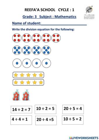 Division equation for grade:3