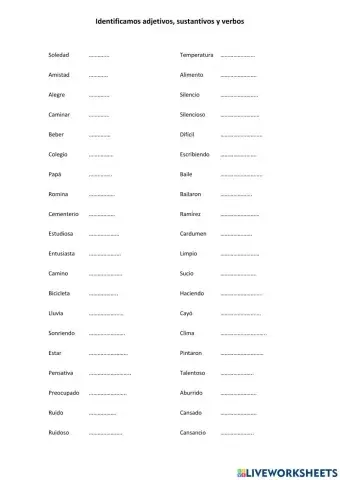 REPASO: Adjetivos, sustantivos, verbos