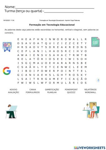 Caça palavras Tecnologia Educacional