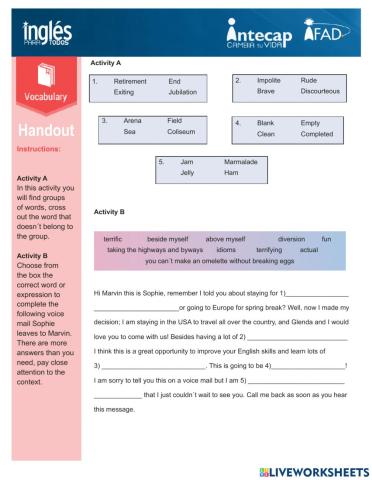 Vocabulary Handout Lesson 6 Midway 2