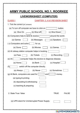 Class-1 Worksheet