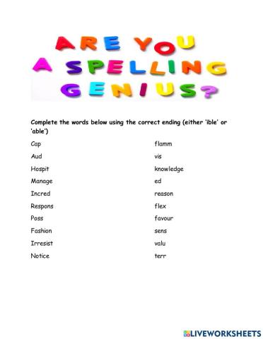 Spelling 'ible' and 'able' words