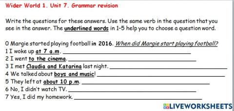 Wider World 1. Unit 7. Grammar Revision