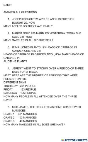 Addition with regrouping worded problems