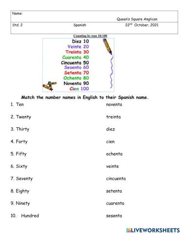 Counting by 10s in Spanish
