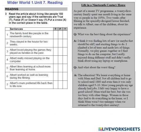 Wider World 1.Unit 7.Reading