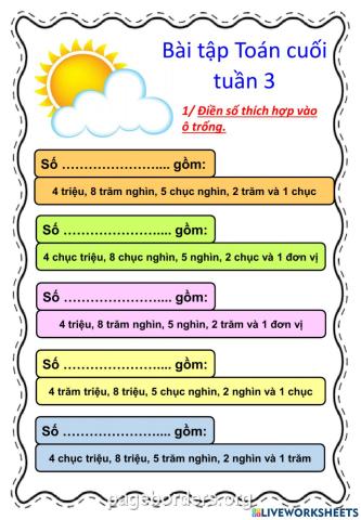Ôn Toán 4- cuối tuần 3