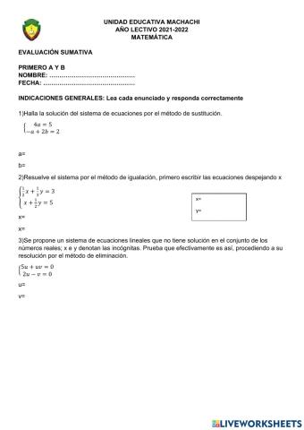 Sistemas de Ecuaciones 2x2