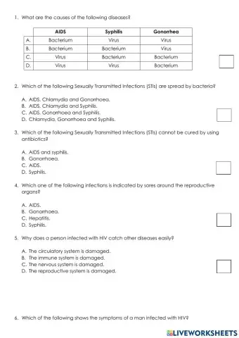 Yr 8 STIs Worksheet