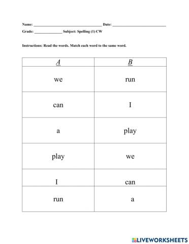 Spelling - Sight Words
