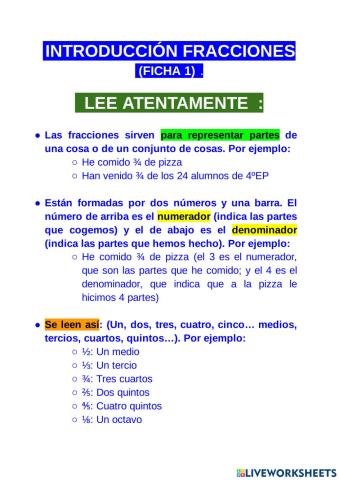 Introducción fracciones