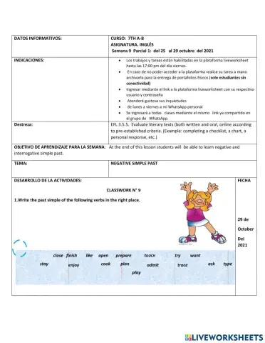 Week 9 Grammar excercises Pat Simple 6th